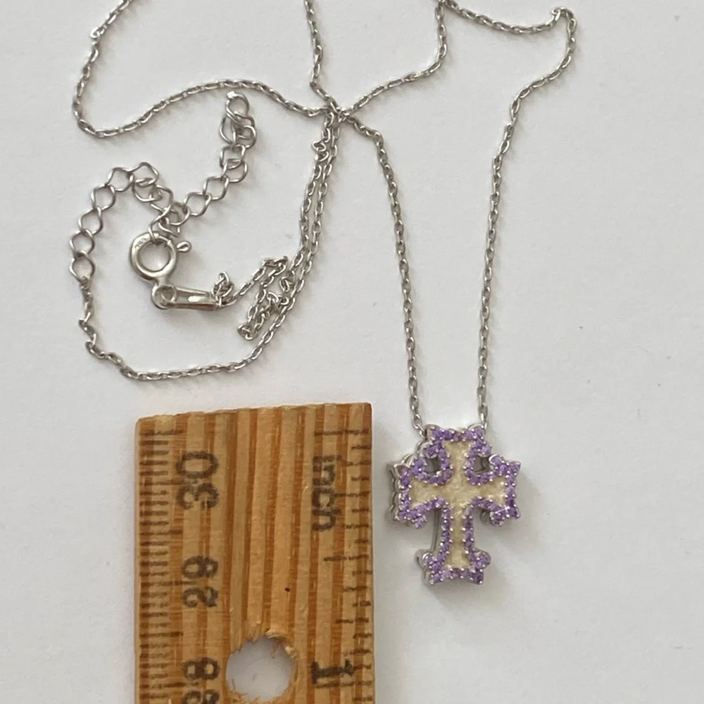 925 Silver cross handmade enamel cz necklace